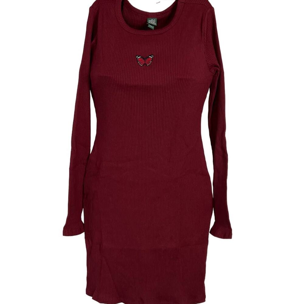 Wild Fable Women's Red Ribbed Long Sleeve Bodycon Dress- Size Small - NWT